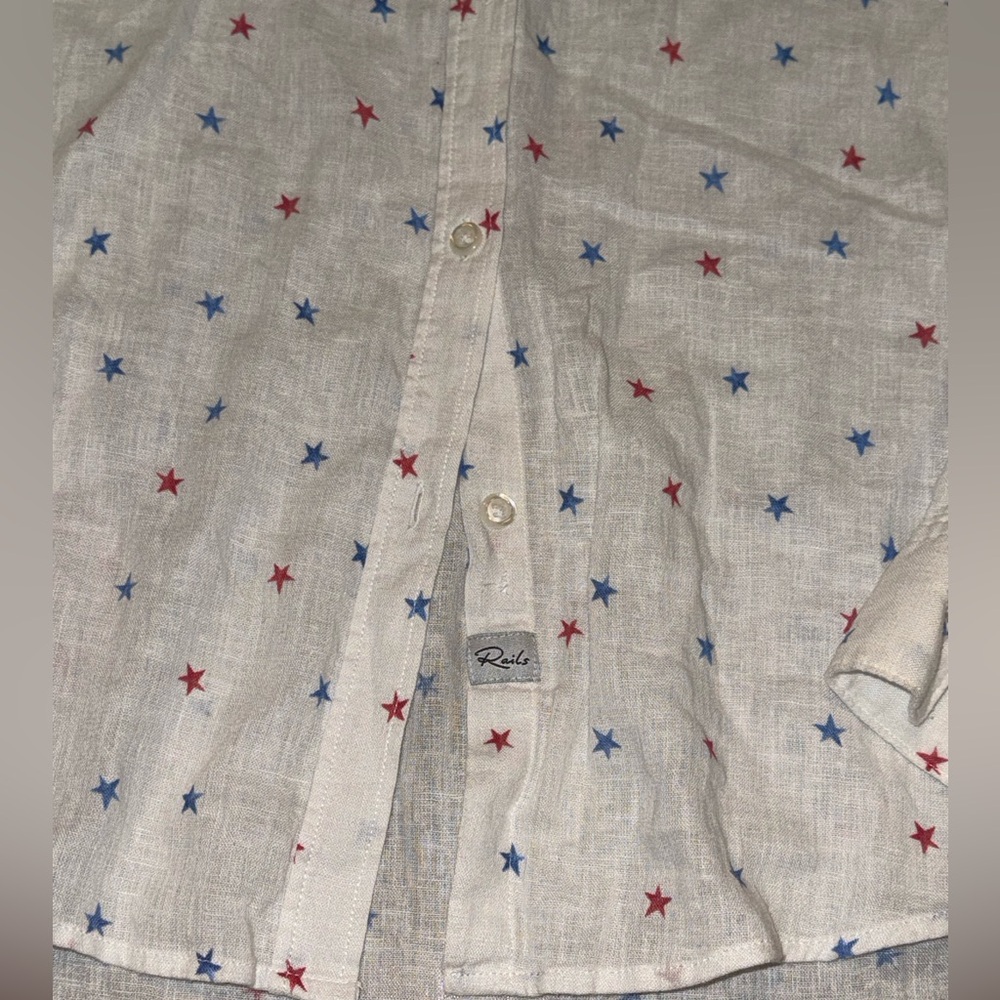 Rails Classic Button Down Shirt XS Lightweight Red White Blue Stars Ralph Lauren